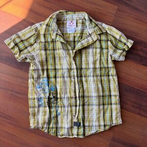 Disney‎ Store Power Rangers Plaid Button Up Shirt Kids Small 5/6 Lime Green